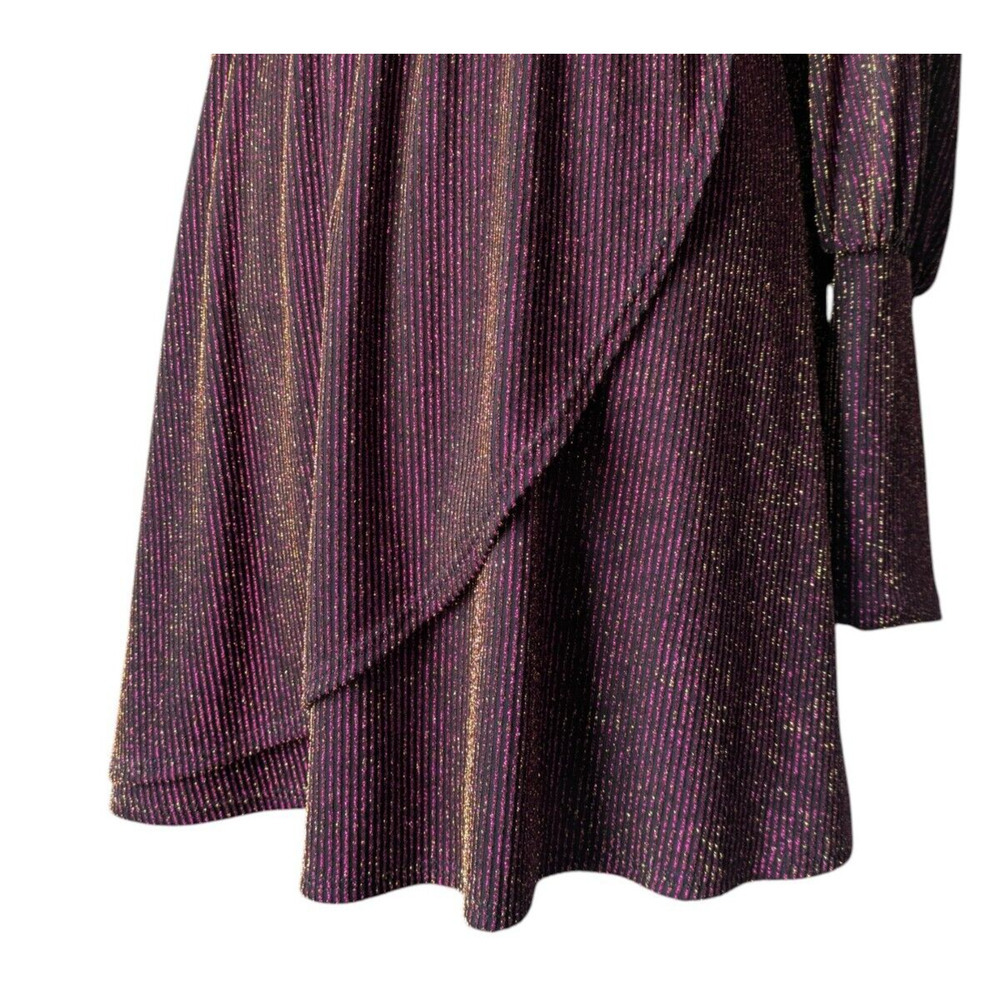 Black Halo Gavin Metallic Purple Black Ribbed Mini Dress Sz 4 Shimmer High Neck - Picture 6 of 11
